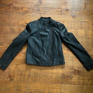 Massimo Dutti Black Leather Biker Jacket